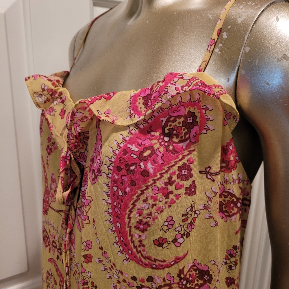 NWT Romantic Paisley Print Crisscross Backless Layered Hem Maxi Dress Sz M - Picture 13 of 14